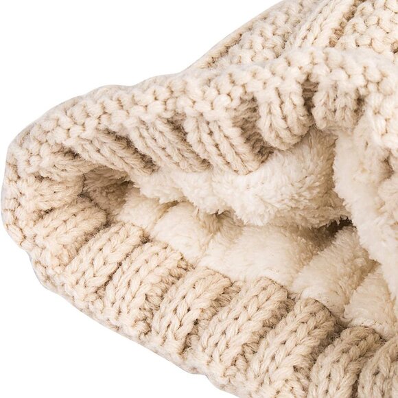 Womens Winter Thick Cable Knit Beanie Faux Fur Pom Hat Fleece Lined Skull Cap - Picture 3 of 6